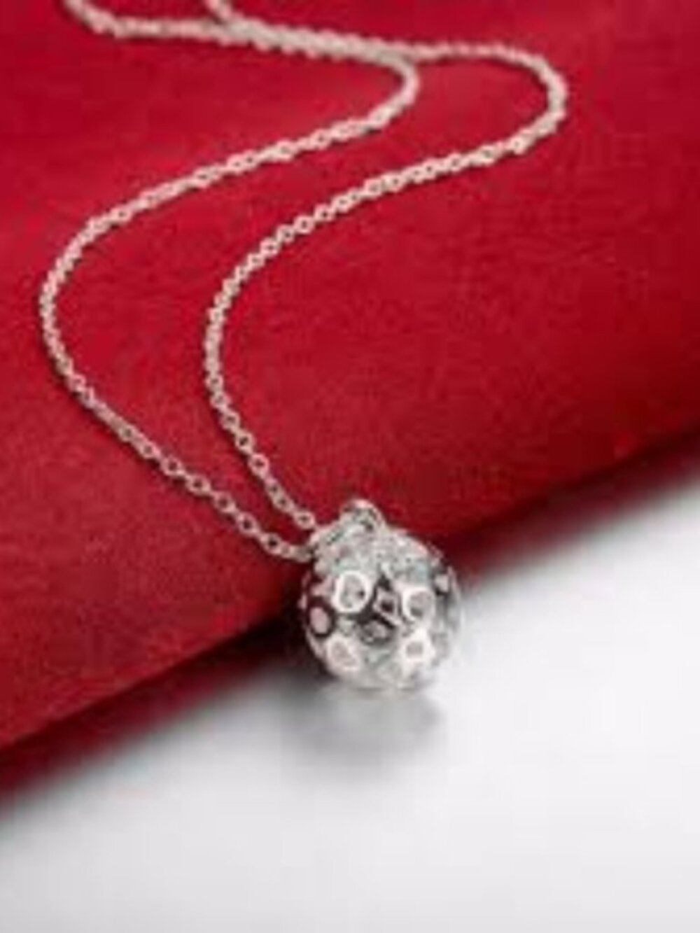 New 925 Stamped Silver Plated Hollow Ball Jewelry Set Necklace and Earrings - Picture 4 of 5